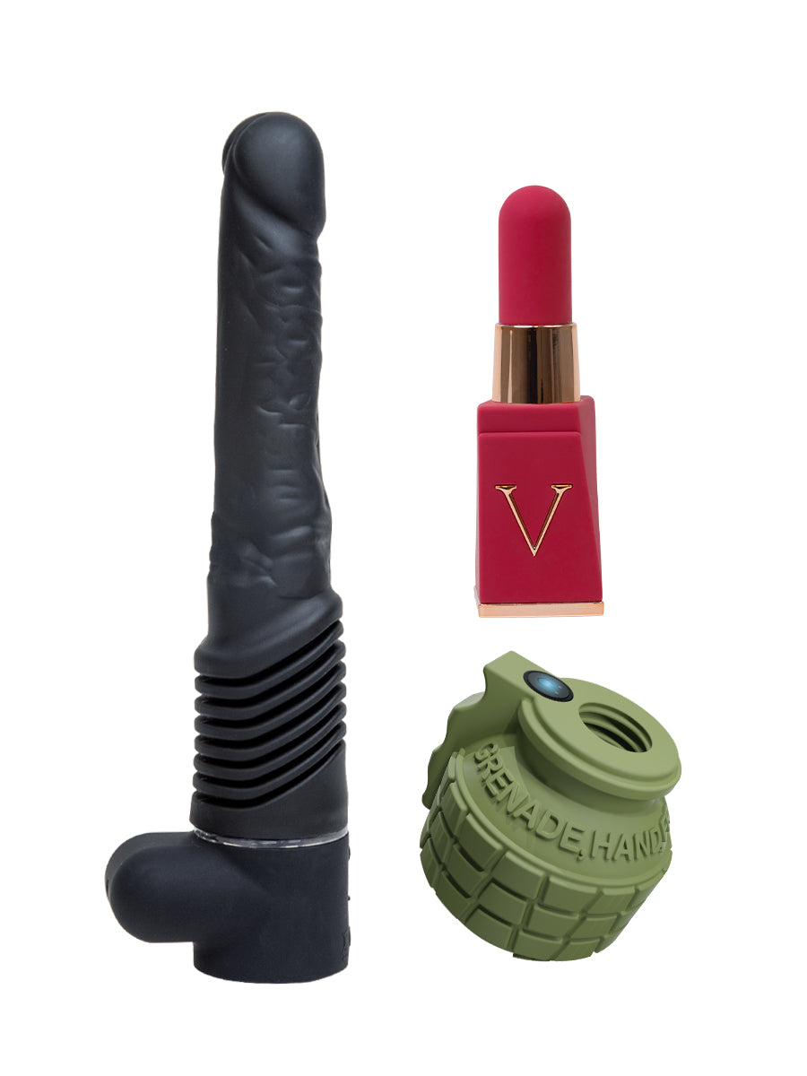Velvet Thruster Prime Jackie, Grenade Grip Male Vibrator and Lipstick   Boutique Voila